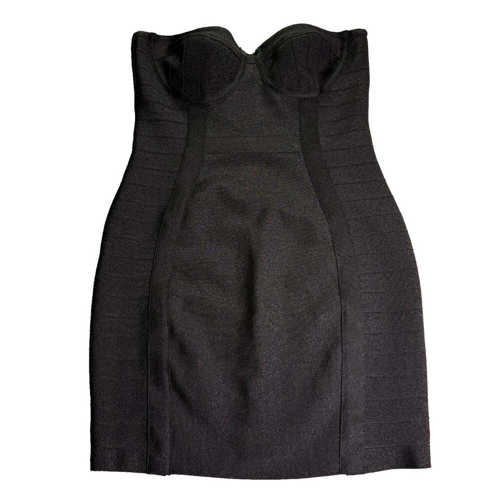 Windsor Womens Large Black Metallic Bandage Bodycon Dress Strapless NWT SD1150